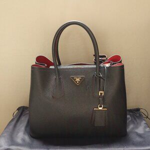 Prada Medium Double Saffiano Cuir Leather Tote Bag